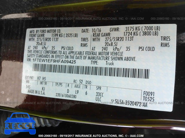 2017 FORD F150 SUPERCREW 1FTEW1EF9HFA09425 image 8