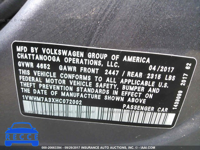 2017 VOLKSWAGEN PASSAT SE 1VWHM7A3XHC072002 image 8