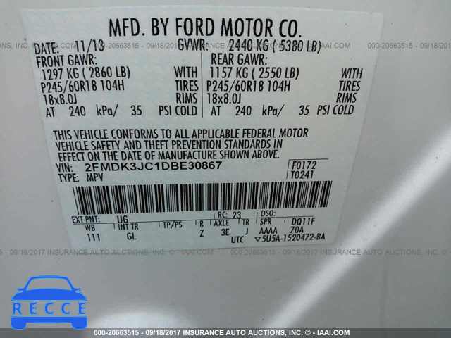 2013 Ford Edge 2FMDK3JC1DBE30867 зображення 8