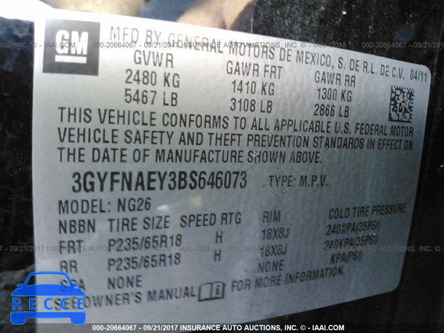 2011 Cadillac SRX LUXURY COLLECTION 3GYFNAEY3BS646073 зображення 8