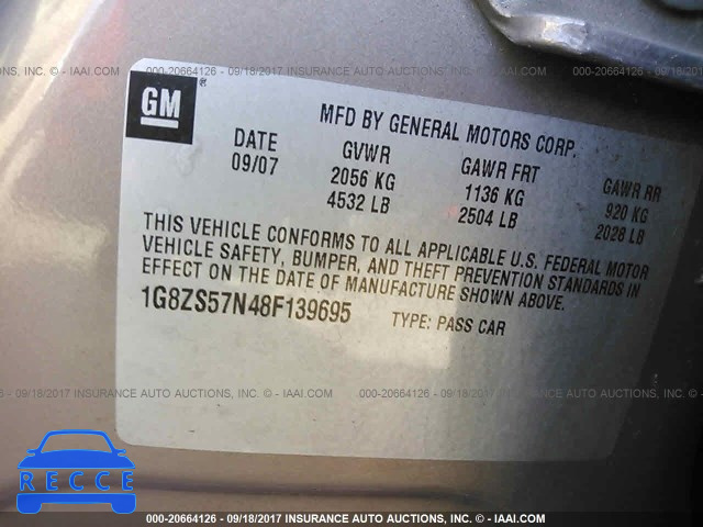 2008 SATURN AURA 1G8ZS57N48F139695 image 8