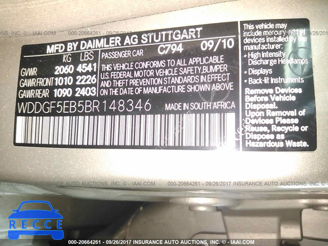 2011 Mercedes-benz C WDDGF5EB5BR148346 image 8