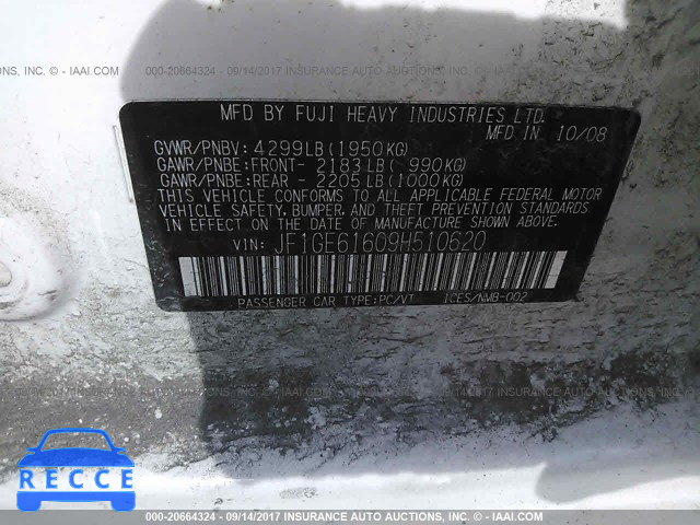 2009 Subaru Impreza 2.5I JF1GE61609H510620 image 8