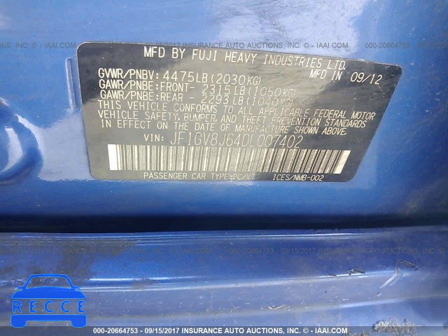 2013 Subaru Impreza JF1GV8J64DL007402 image 8