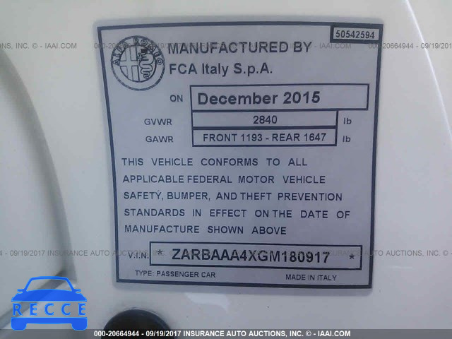 2016 Alfa Romeo 4C ZARBAAA4XGM180917 image 8