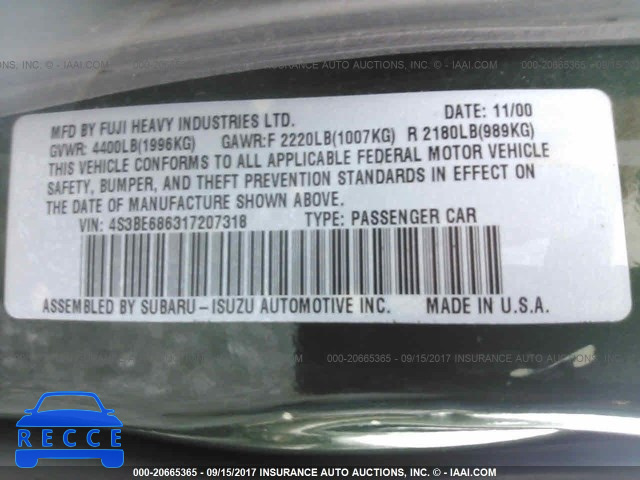 2001 SUBARU LEGACY OUTBACK LIMITED 4S3BE686317207318 image 8