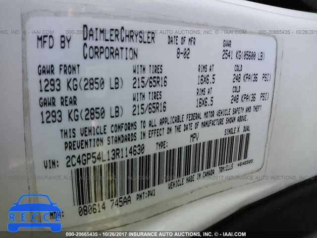 2003 Chrysler Town & Country LXI 2C4GP54L13R114630 image 8