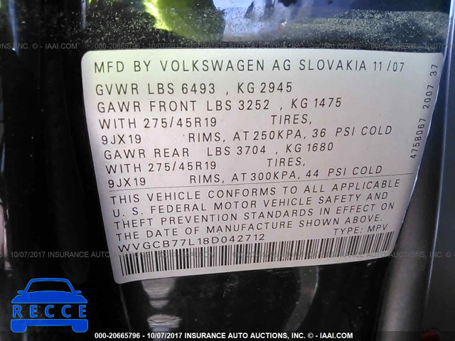 2008 Volkswagen Touareg 2 V8 WVGCB77L18D042712 image 8