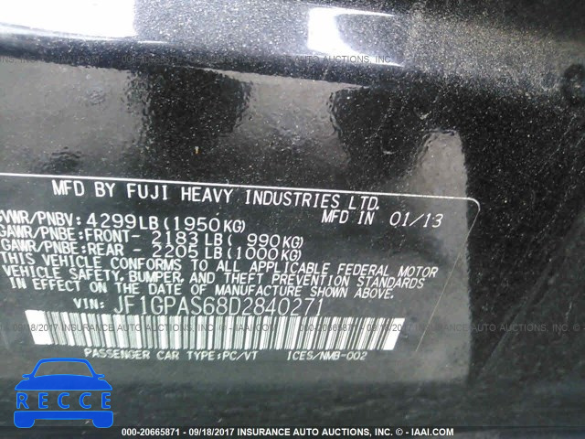 2013 Subaru Impreza SPORT LIMITED JF1GPAS68D2840271 image 8