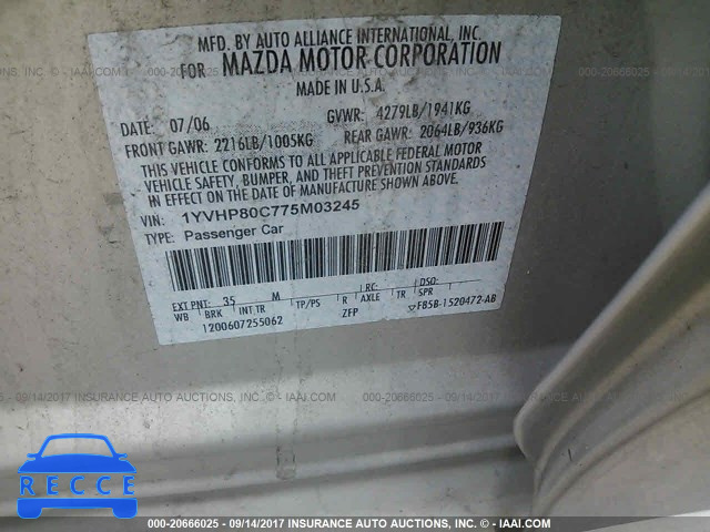 2007 Mazda 6 I 1YVHP80C775M03245 image 8