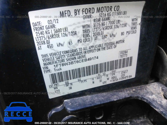 2012 Ford F350 1FT8W3BT6CEB49174 зображення 8