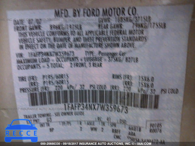 2007 Ford Focus 1FAFP34NX7W359673 image 8