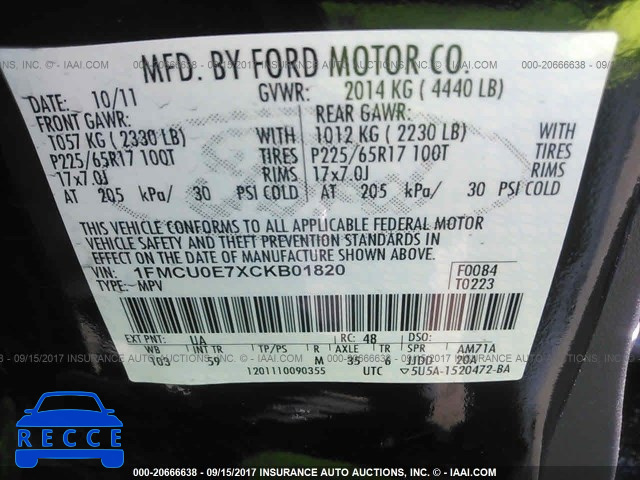 2012 Ford Escape 1FMCU0E7XCKB01820 image 8