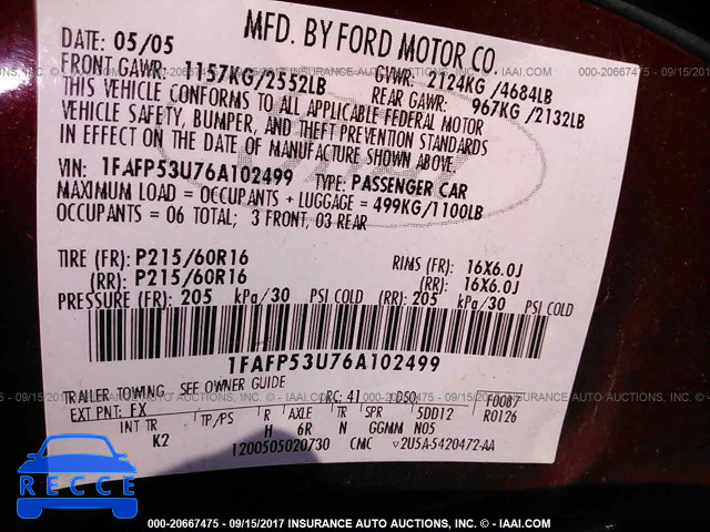 2006 Ford Taurus 1FAFP53U76A102499 Bild 8