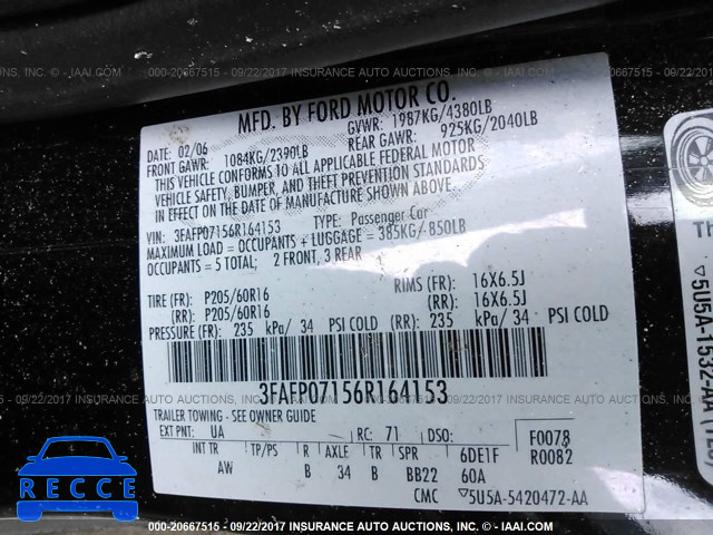 2006 Ford Fusion 3FAFP07156R164153 image 8