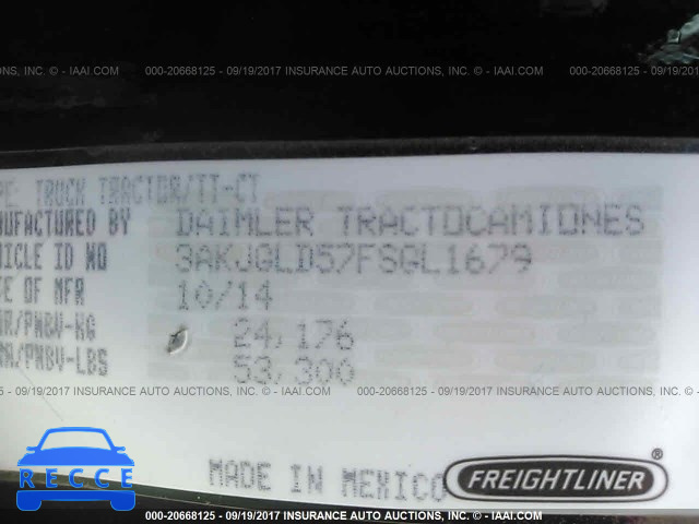 2015 FREIGHTLINER CASCADIA 125 3AKJGLD57FSGL1679 image 9