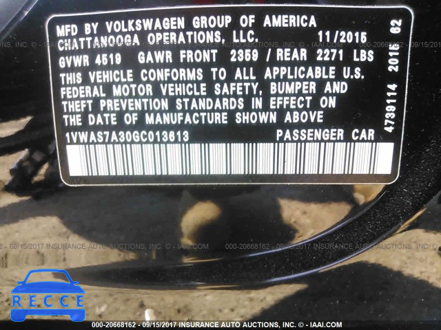 2016 Volkswagen Passat S/R-LINE 1VWAS7A30GC013613 Bild 8