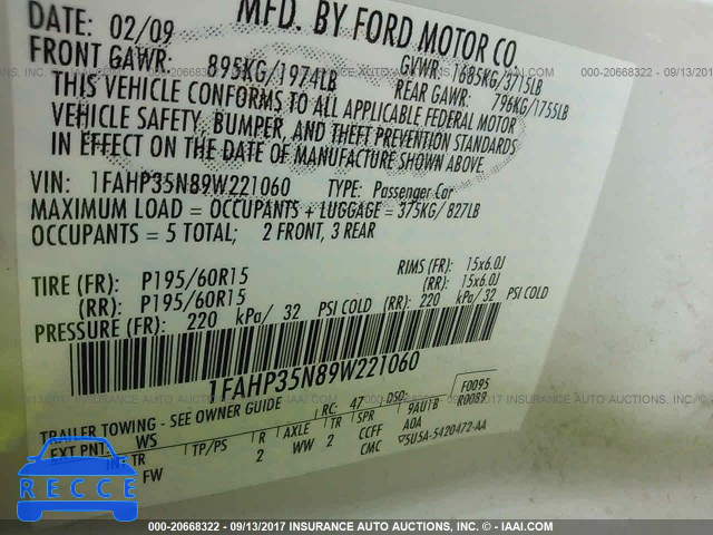 2009 Ford Focus 1FAHP35N89W221060 image 8
