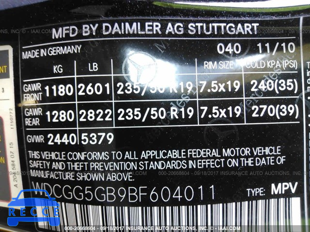 2011 Mercedes-benz GLK WDCGG5GB9BF604011 зображення 8