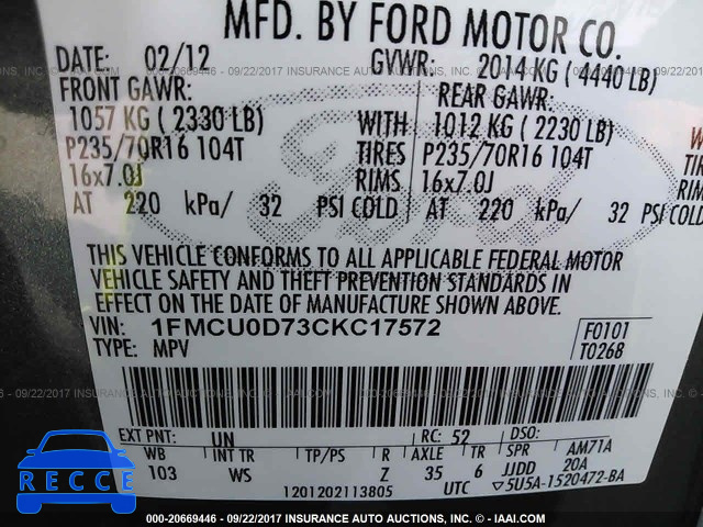 2012 Ford Escape 1FMCU0D73CKC17572 image 8