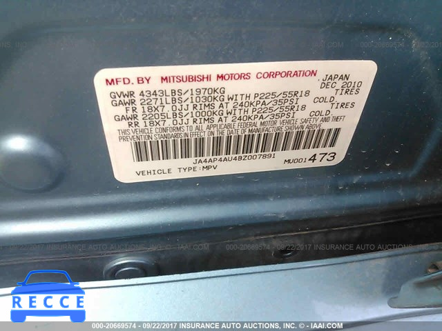 2011 Mitsubishi Outlander Sport JA4AP4AU4BZ007891 image 8