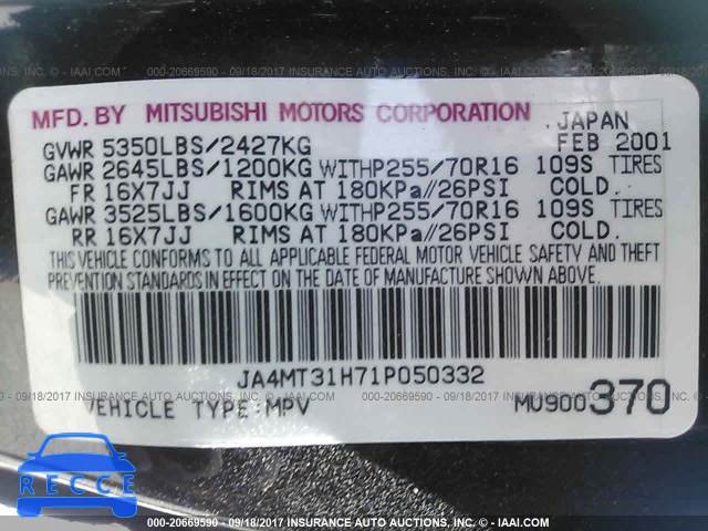 2001 Mitsubishi Montero SPORT XLS JA4MT31H71P050332 image 8