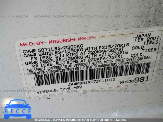 2007 Mitsubishi Outlander ES/LS JA4MS31X67Z011013 image 8