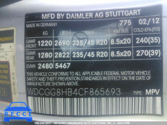 2012 Mercedes-benz GLK WDCGG8HB4CF865693 Bild 8