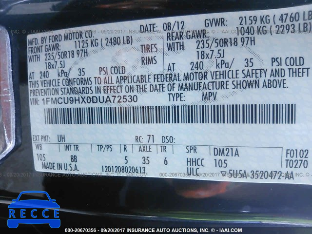 2013 Ford Escape 1FMCU9HX0DUA72530 image 8