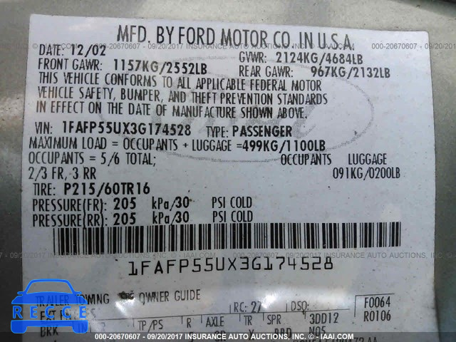 2003 Ford Taurus 1FAFP55UX3G174528 image 8