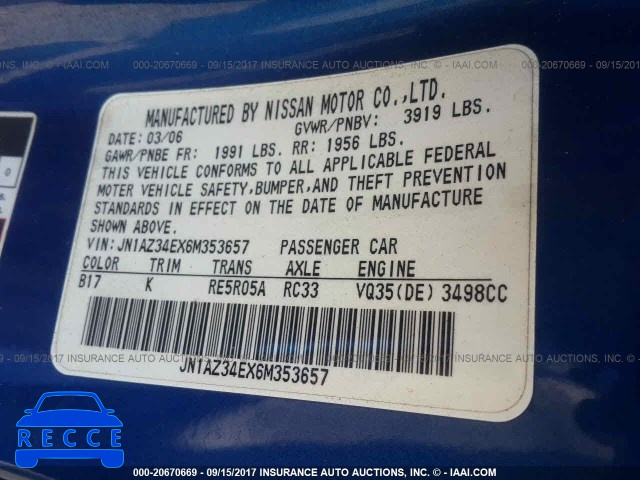 2006 Nissan 350Z JN1AZ34EX6M353657 Bild 8