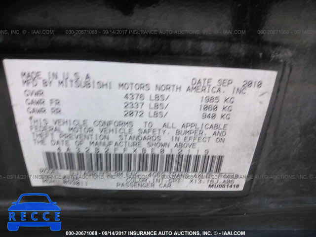 2011 MITSUBISHI GALANT 4A32B2FFXBE012119 Bild 8