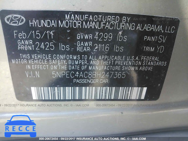 2011 Hyundai Sonata 5NPEC4AC8BH247365 зображення 8