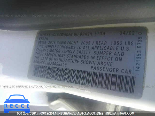 2002 Volkswagen Golf GL 9BWFK61J024058528 image 8