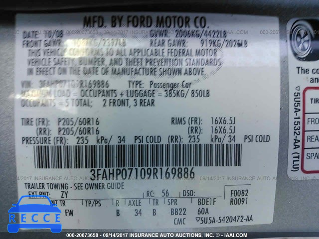 2009 Ford Fusion 3FAHP07109R169886 image 8