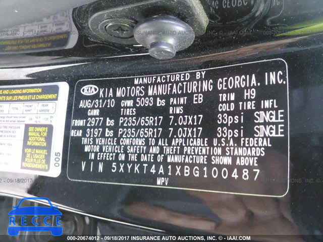 2011 KIA Sorento 5XYKT4A1XBG100487 image 8