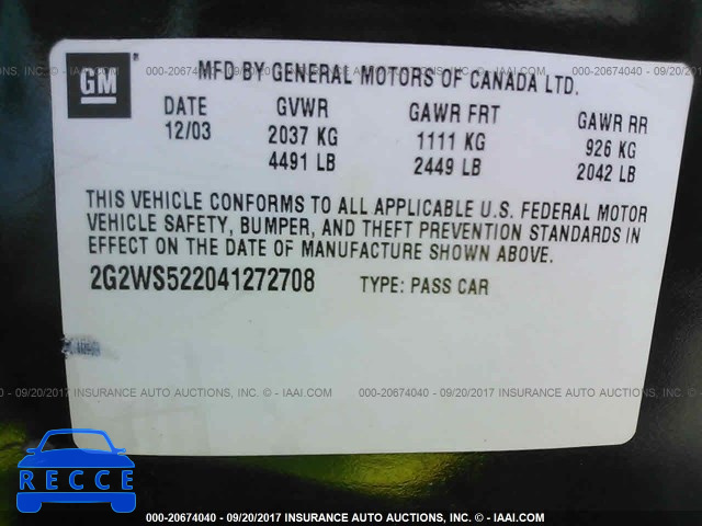 2004 Pontiac Grand Prix GT2 2G2WS522041272708 image 8