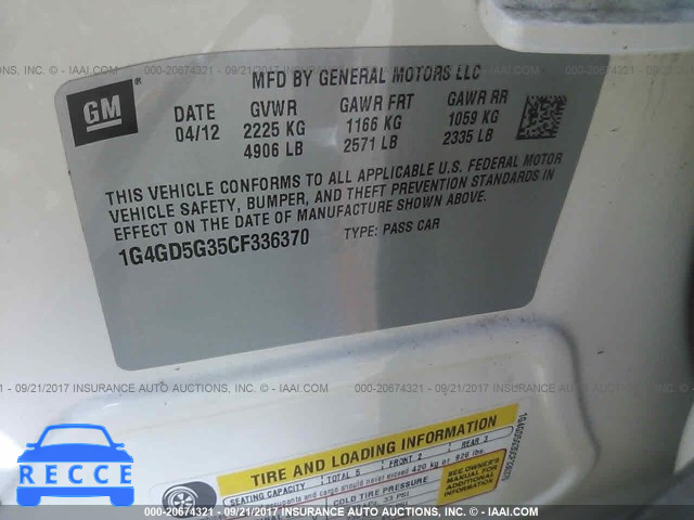 2012 Buick Lacrosse PREMIUM 1G4GD5G35CF336370 зображення 8