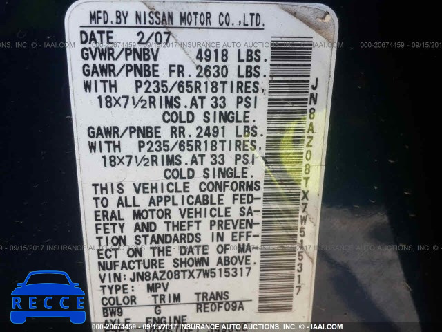 2007 Nissan Murano JN8AZ08TX7W515317 Bild 8