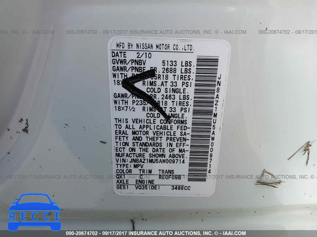 2010 Nissan Murano JN8AZ1MU5AW009714 image 8