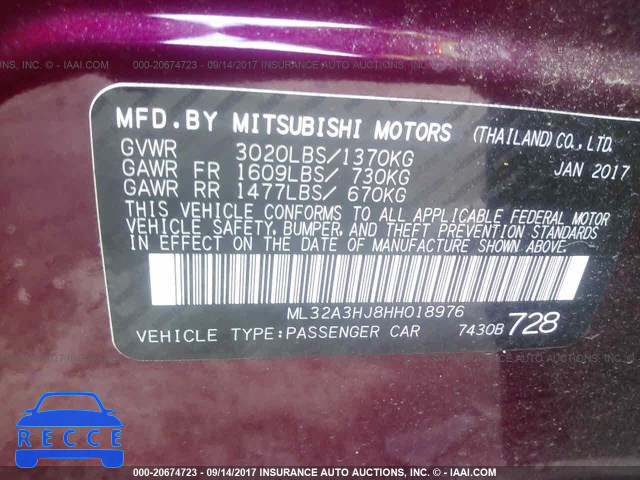 2017 MITSUBISHI MIRAGE ES ML32A3HJ8HH018976 image 8