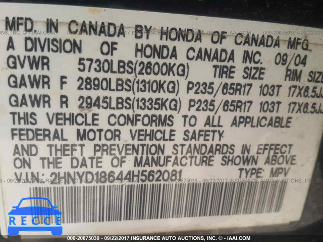 2004 Acura MDX TOURING 2HNYD18644H562081 image 8