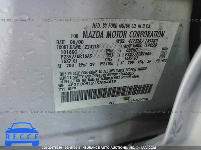 2001 MAZDA TRIBUTE LX/ES 4F2YU09121KM04619 image 8