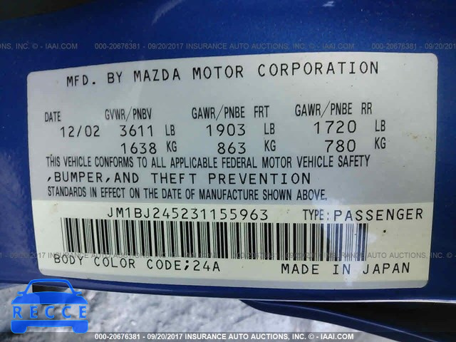 2003 Mazda Protege PR5 JM1BJ245231155963 Bild 8