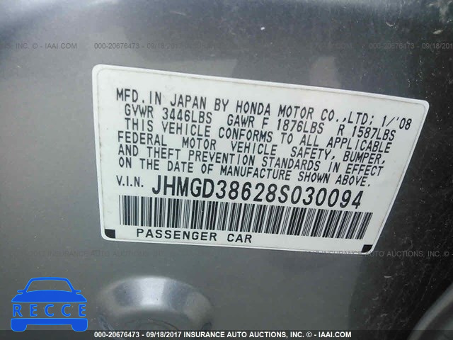 2008 Honda FIT JHMGD38628S030094 image 8