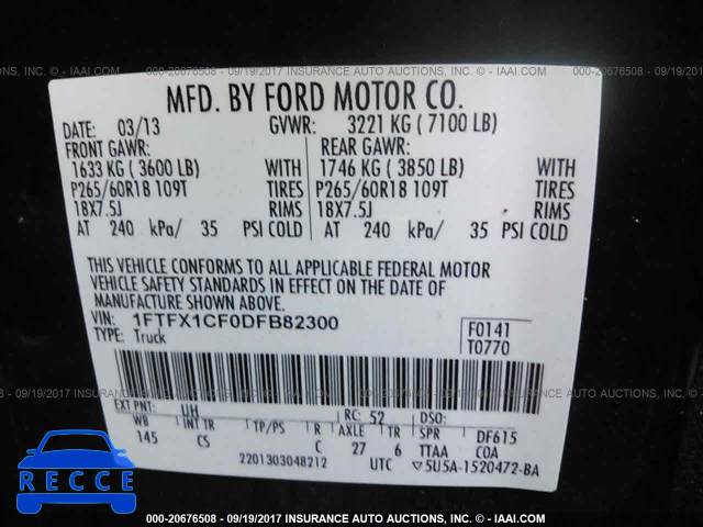 2013 Ford F150 1FTFX1CF0DFB82300 зображення 8