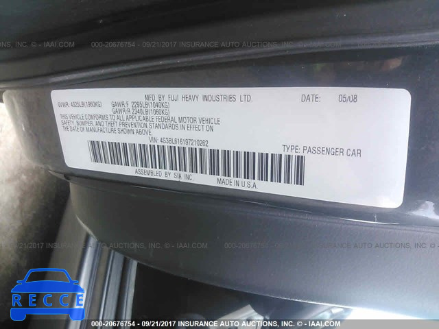 2009 Subaru Legacy 2.5I 4S3BL616197210262 зображення 8