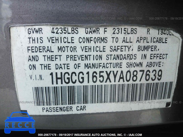 2000 Honda Accord 1HGCG165XYA087639 image 8