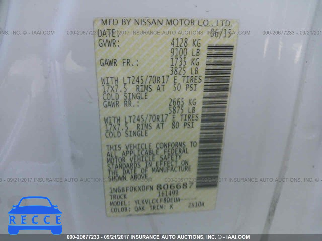 2015 Nissan NV 1500/2500 1N6BF0KX0FN806687 image 8