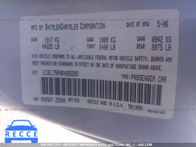 2006 Chrysler Sebring GTC 1C3EL75R96N285293 image 8